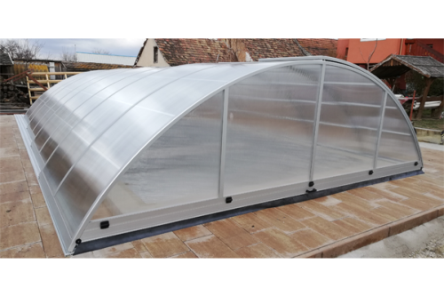 AquaDome - SIENA Light Poolüberdachung mit Klappe in Stirnwand