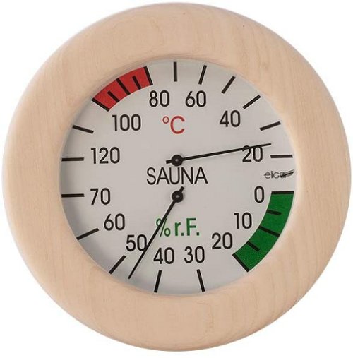 Sauna Thermo/Hygrometer von Eliga rund aus Holz